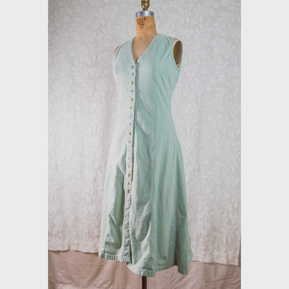 Vintage 90s Mint Green A-Line Jumper Dress Jazzie Sleeveless Cotton Minimalist M